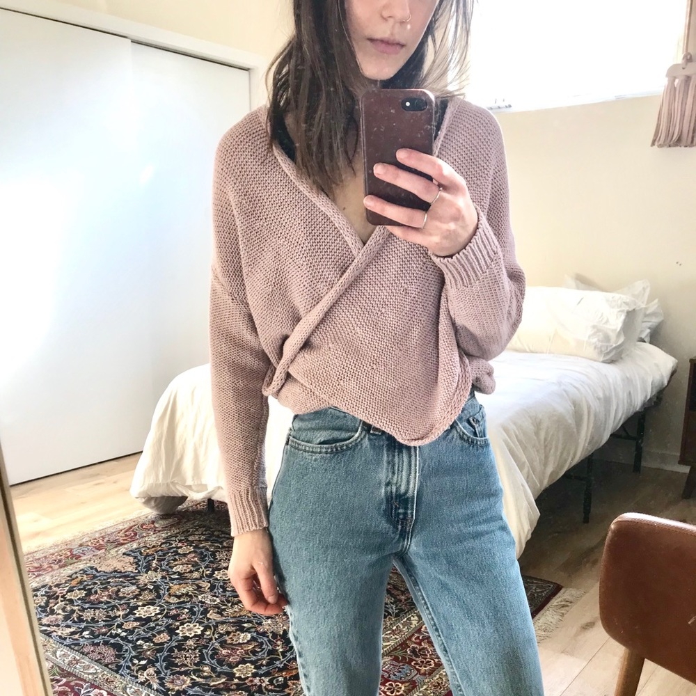 Urban outfitters pink ballet wrap knit sweater xs